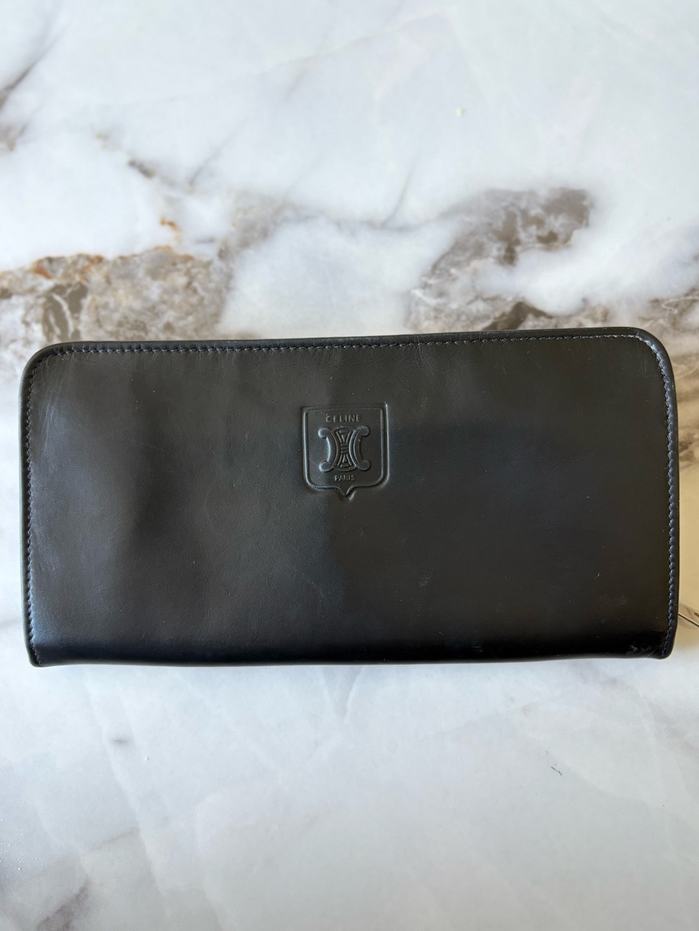 Celine Black Embossed Crest Leather Wallet
